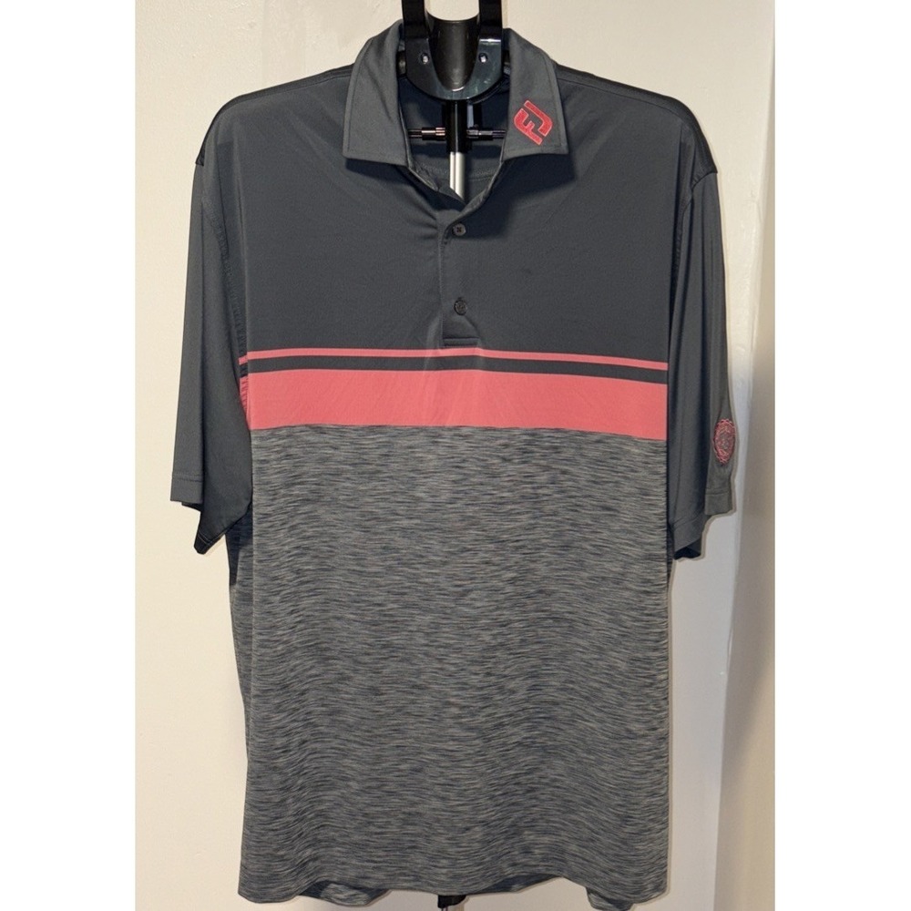 FootJoy FJ Tour Collar Knit Collar Golf Polo Shirt Mens XL Gray and Pink